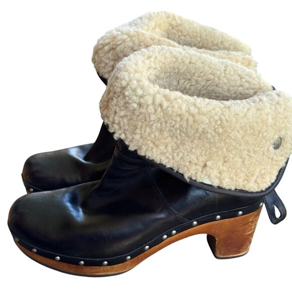 UGG Australia Lynnea Women's USA Size 10 Sheepskin Clog Boots Black Studded - Picture 1 of 14